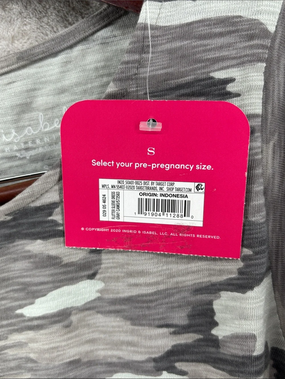 Isabel Maternity by Ingrid & Isabel Cotton Gray Camo Flutter Sleeve Dress Size S